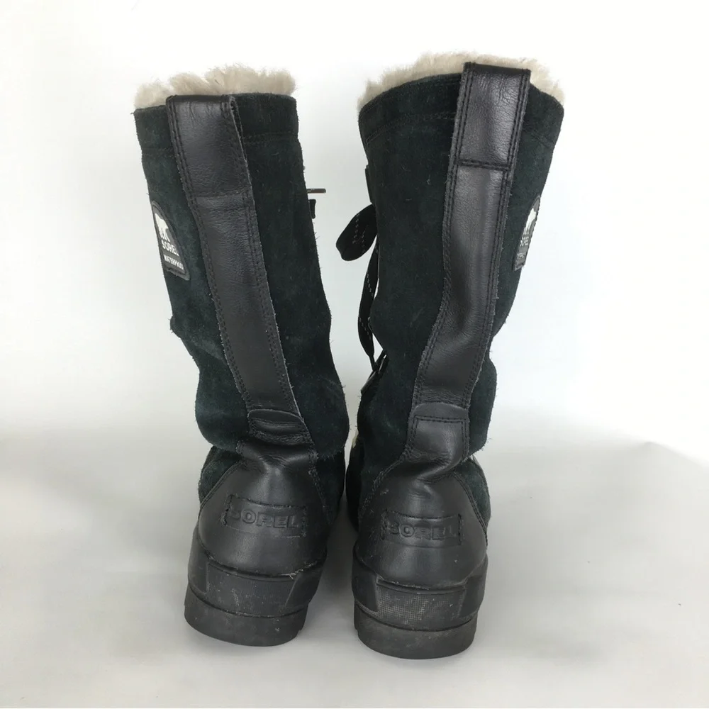 Sorel Tivoli Tall Waterproof Out Dry Boots Black Suede Faux Fur Lining Size 10.5 - Picture 4 of 16